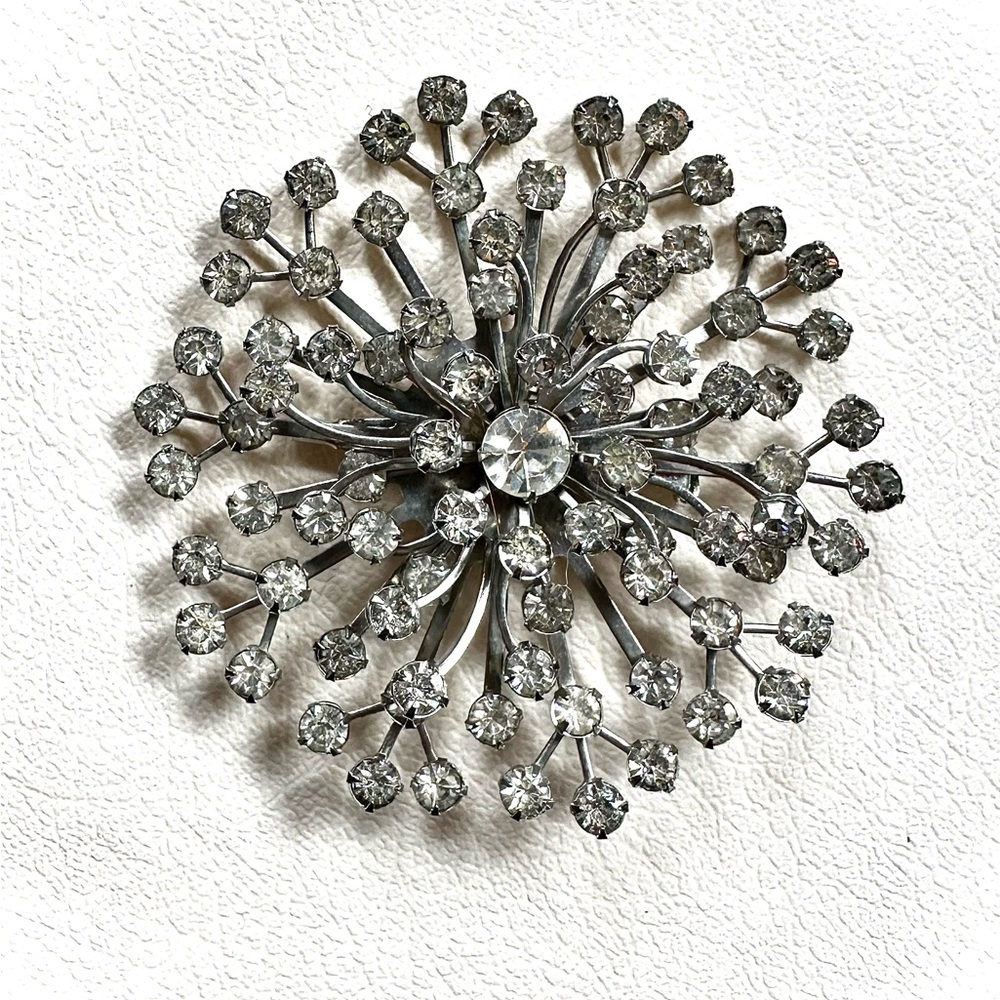 Vintage Rhinestone Snowflake Brooch Pin Multilayered Christmas Starburst Flower